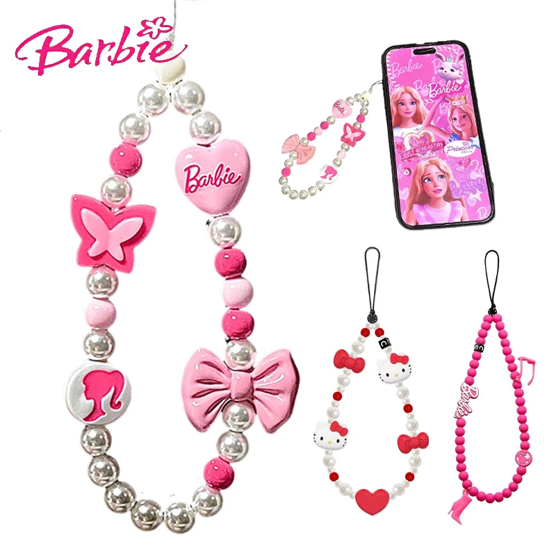 

New Barbie Fashion Mobile Phone Chain Kawaii cartoon Beaded Phone Chain Girl Heart Decorated Hanging Chain Backpack Accessories