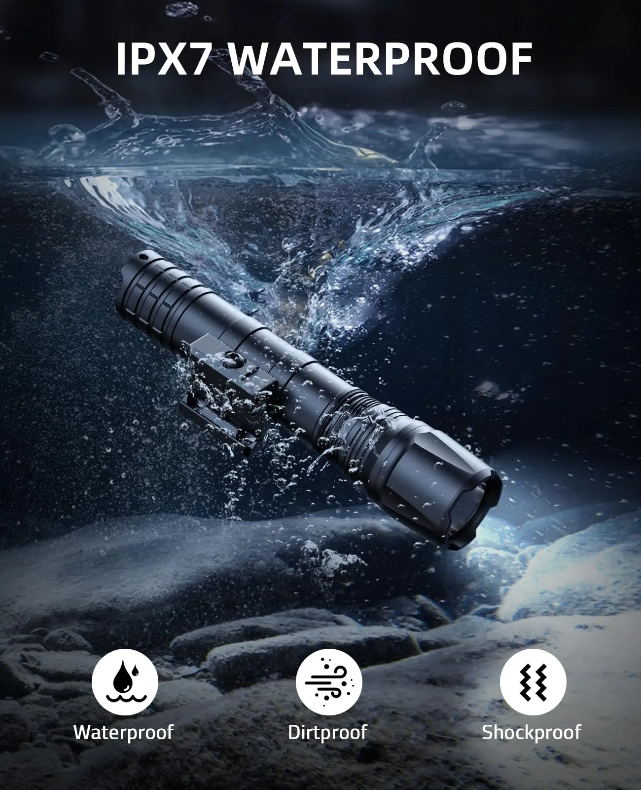 EZshoot 1800 Lumens Tactical Flashlight Rifle Light Compatible with Picatinny Rail IPX7 Rechargeable with Remote Pressure Switch