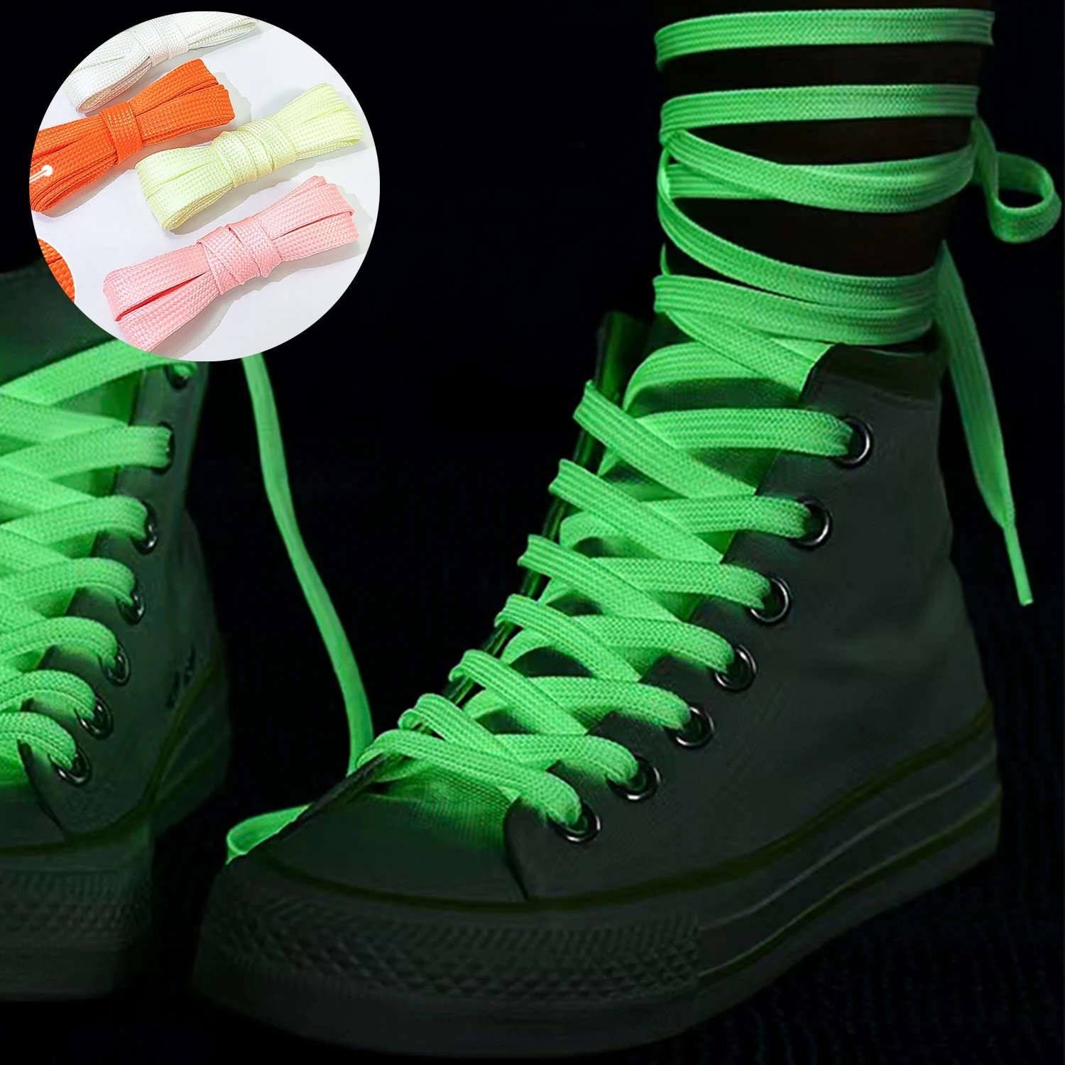 

1 Pair Luminous Shoelaces Flat Sneakers Canvas Shoe Laces Glow In The Dark Night Color Fluorescent Shoelace 160cm For Outdoor