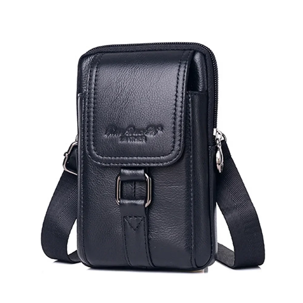Men Genuine Leather  Cell/Mobile Phone Case Cross body Waist Pack Hip Bum Bags Fashion Casual Male Belt Hook Messenger Bag