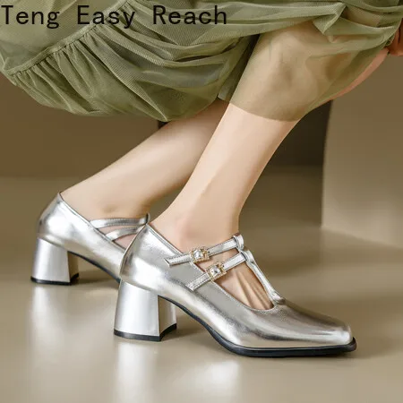 2024 Spring Summer Fashion Casual Retro Mary Jane Women's Single Shoes Thick Heel Solid Color High Heel Sandals Black Heels 45