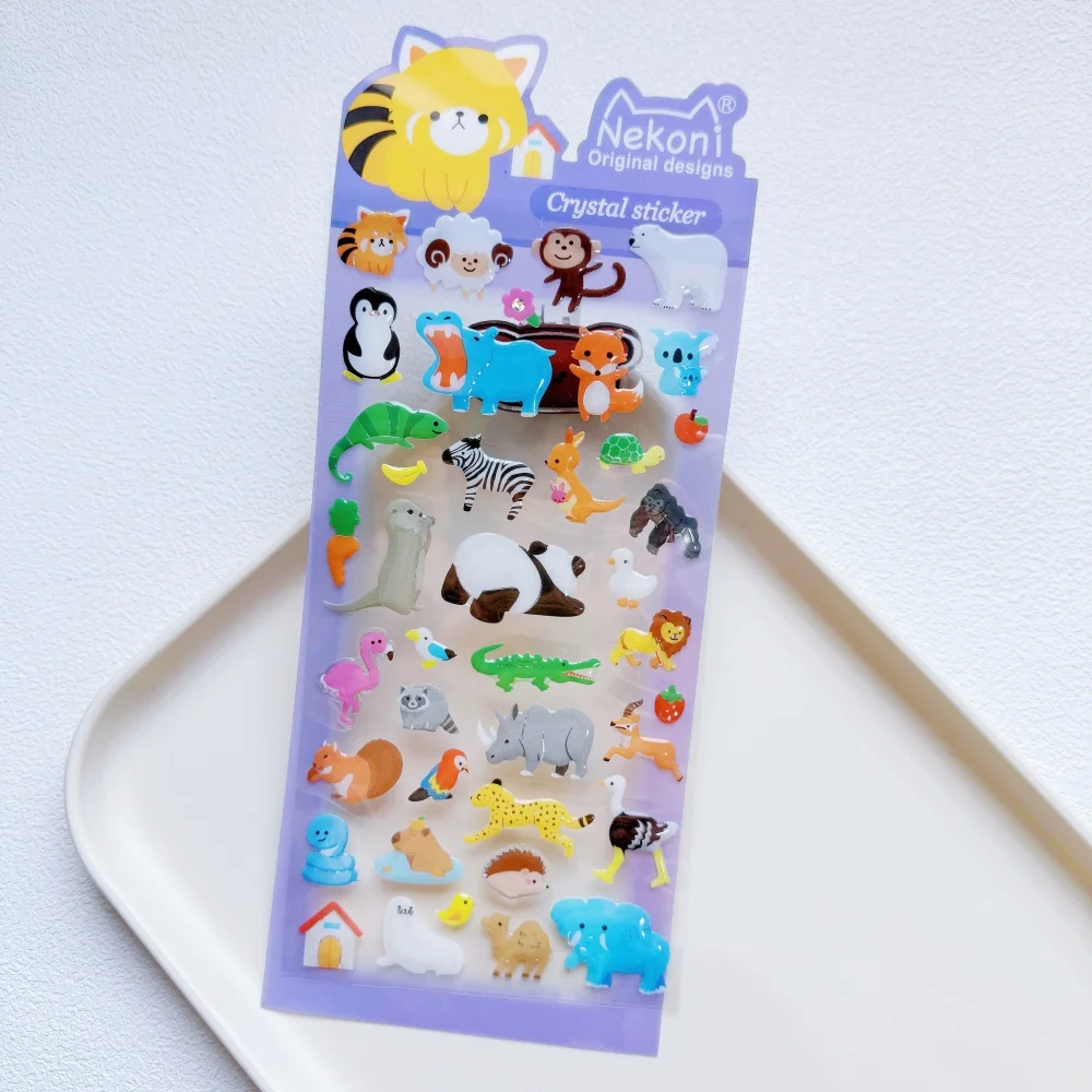 NEKONI Creative Animals Cartoon Crystal Stickers Scrapbooking DIY Journaling Stationery Diary Cute Stickers School Supplies