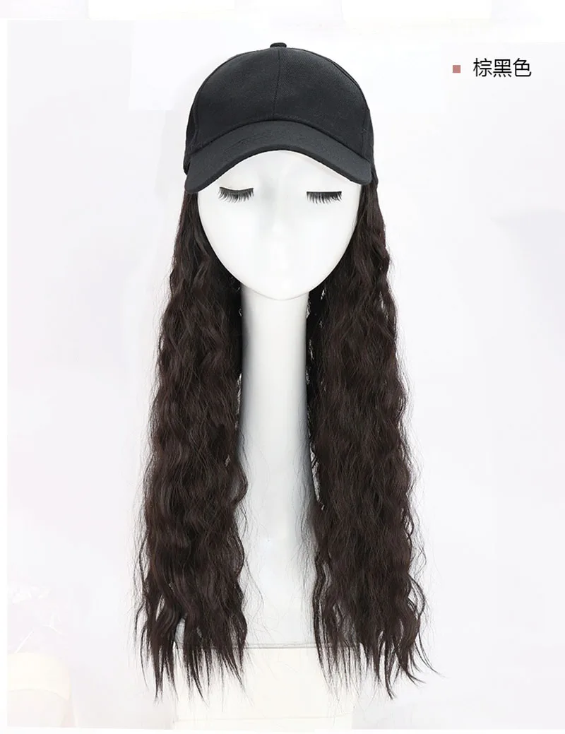 Meetlife Baseball Cap With Long Extension Wig Corn Synthetic Hair Long Curly Wave Hair Travel Beach Baseball Hat cap