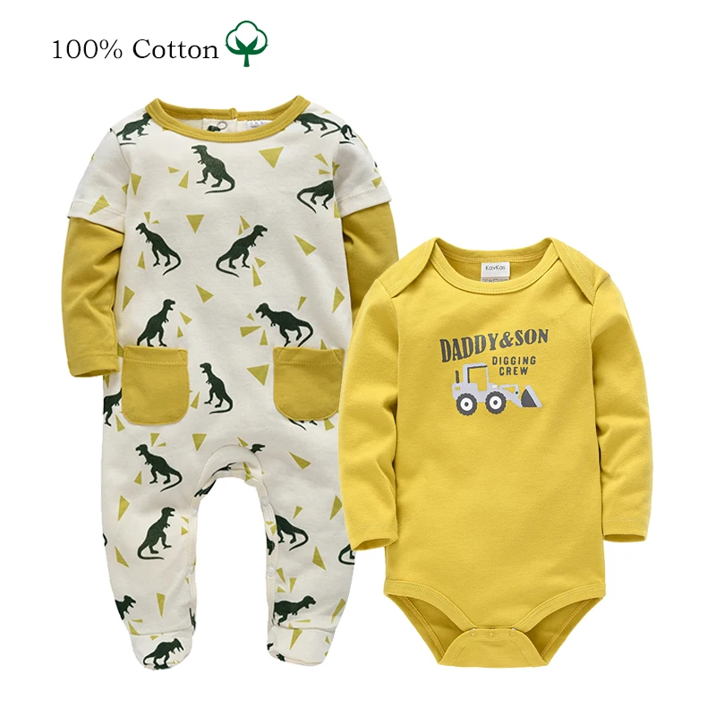 

2PCS Baby Romper Set Boys Cotton Clothes Babies Jumpsuit Clothing Long Sleeve Yellow Dinosaur Outfit For Newborn 0-12 Month