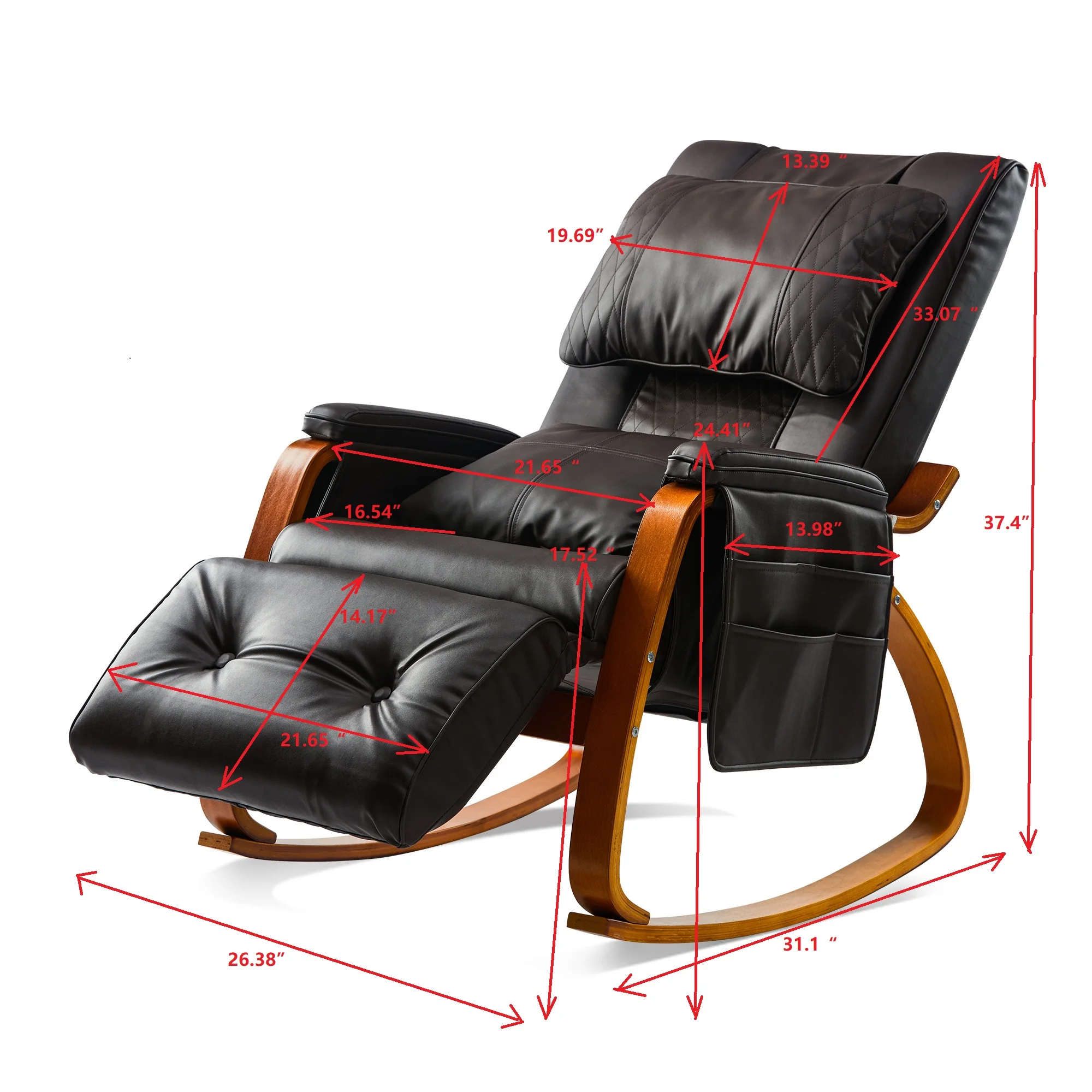 1 Set of Massage Chair Dark Brown Reclining Rocking Chair Five Angle Adjustable Oversized Load Bearing Massage Tool for Relaxing 6