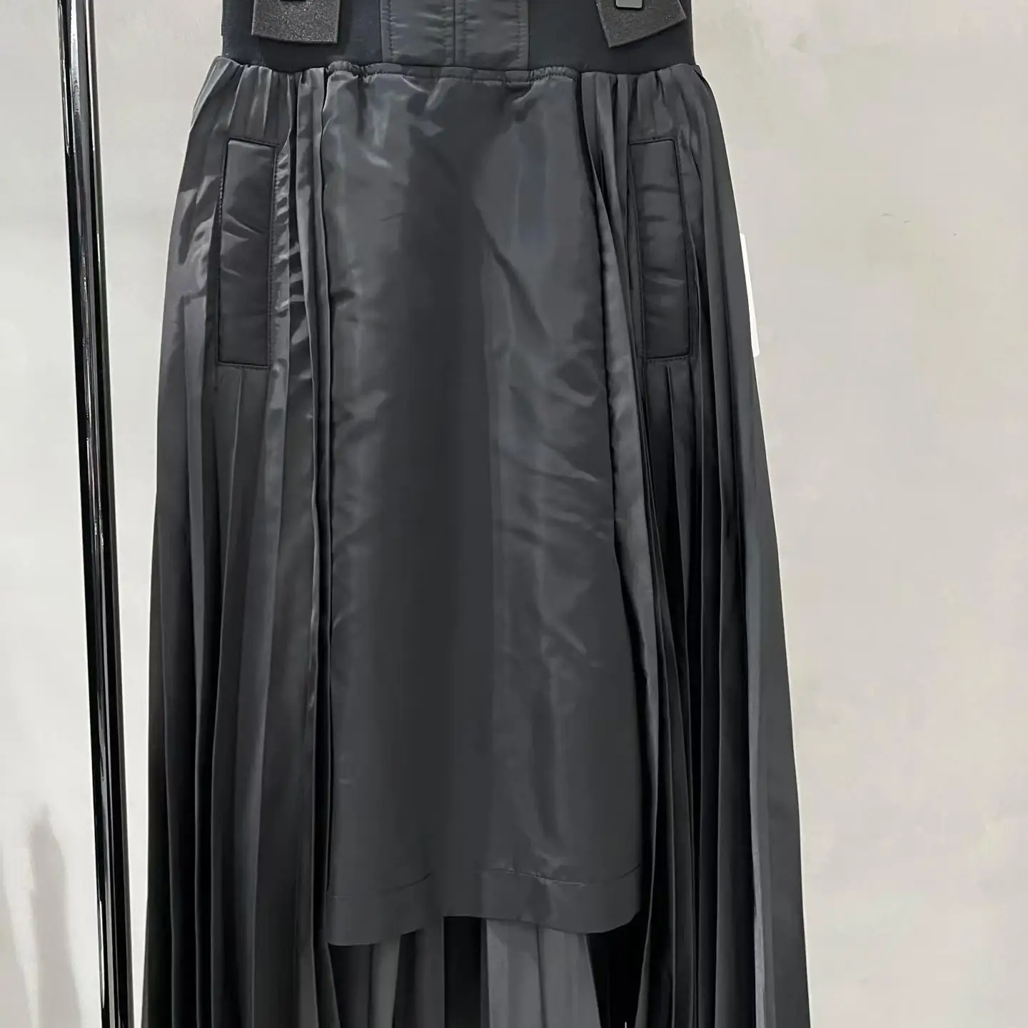 FOG SACAI Casual Pleated Skirt High Waist Elastic Waist A-Line Midi Skirt Trendy Japanese Sle Polyester Cotton Blend