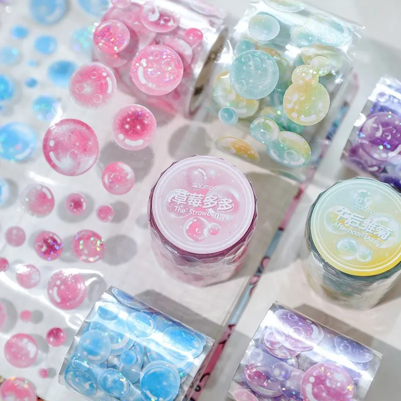 1 롤 다채로운 드림 버블 도트 와시 테이프 DIY 장식 일기 플래너 스크랩북 사진 앨범을위한 라운드 스티커