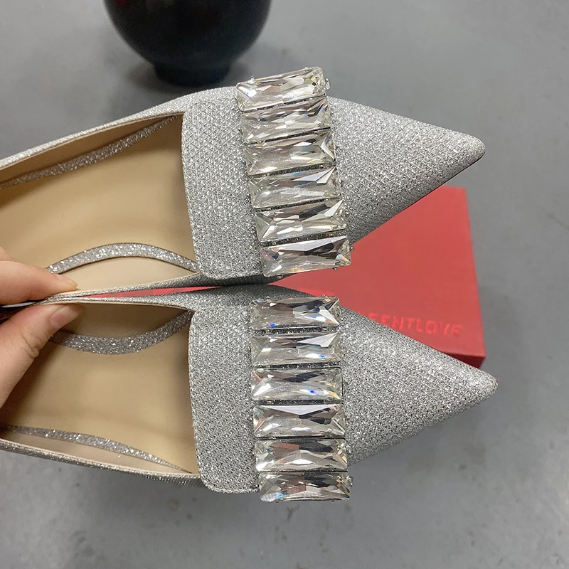 Women's rhinestone flat shoes New pointed shallow cut women's single shoes