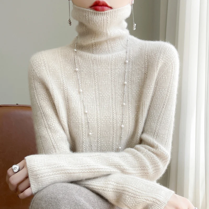 Fall/winter cashmere sweater 2023 100% Merino wool knitted solid color clothing women\'s high-necked knitted cashmere sweater