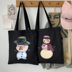 Tote Bag Shopping Bags Snowman Shoulder Bags Reusable Folding Big Women Designer Handbags Woman Canvas Shopper With Print Small