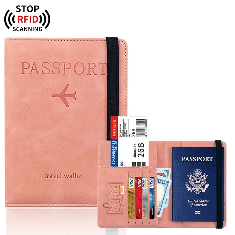 RFID Blocking Leather Passport Holder Wallet - Multi-Function Travel Case for Men  Women