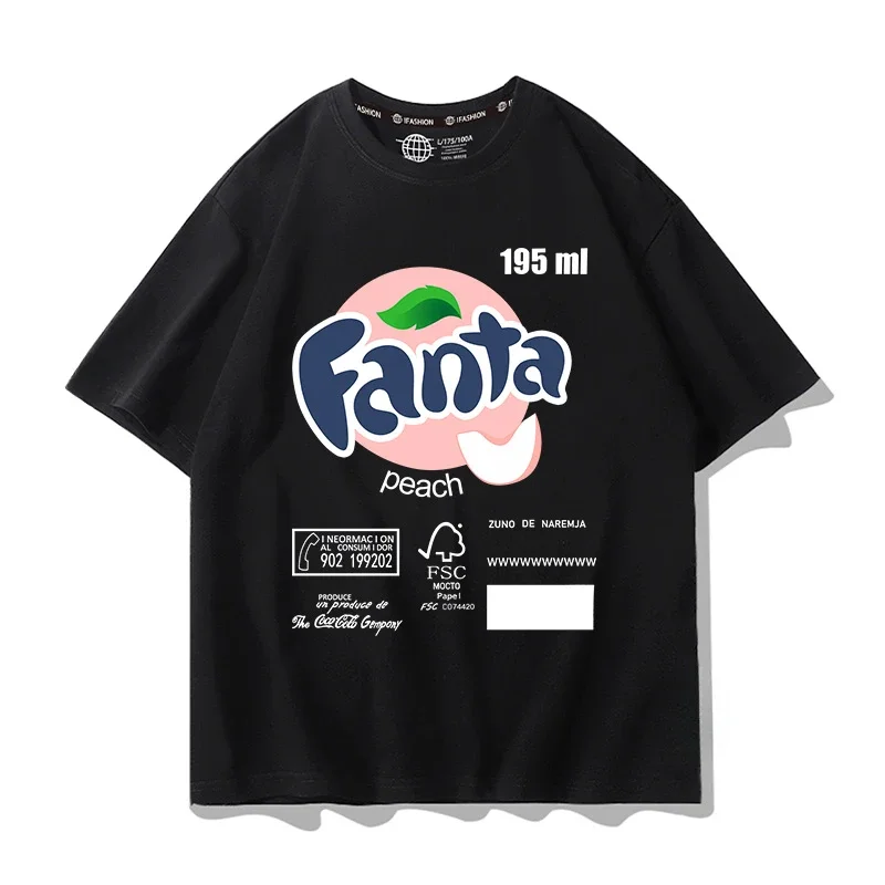 Fanta Beverage Short-sleeved T-shirt Men's Peach Orange Soda Printing Joint Summer Cartoon Printing Trendy Brand Clothes 3