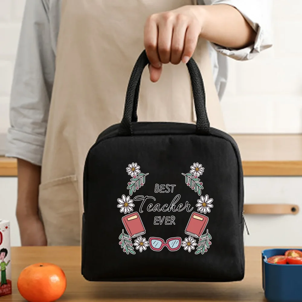 Insulated Lunch Bag  Zipper Cooler Tote Thermal Bag Lunch Box  Canvas Food Picnic Lunch Bags for Work Handbag Teacher Pattern