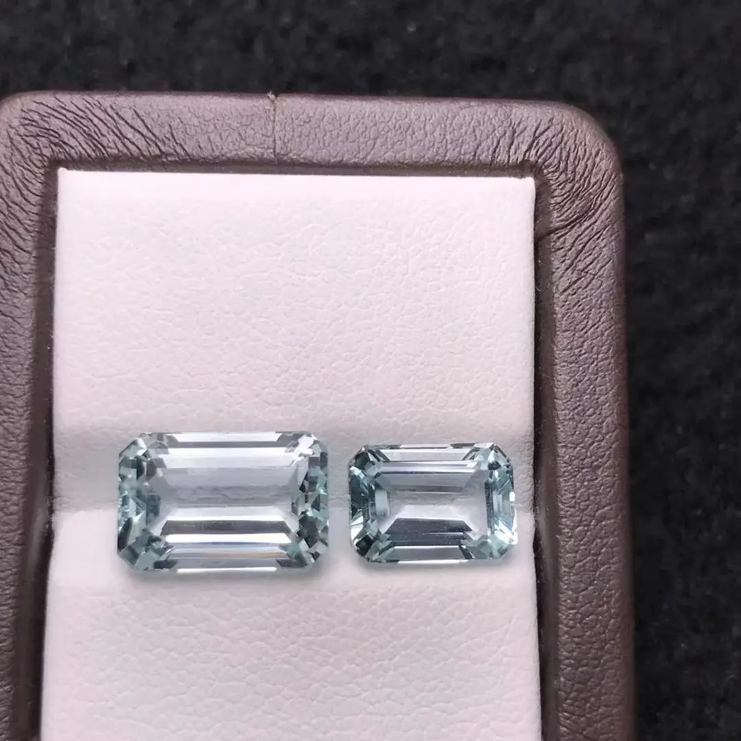 2pcs/lot Natural Aquamarine Loose Stone Crystal pure Good gloss Net weight 8.31ct Multi-sided cutting Exquisite cut Inlaid jewel