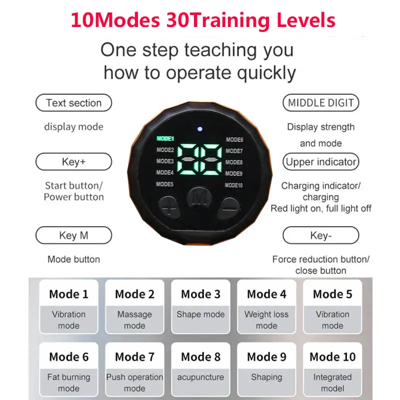 Abdominal Toning Belt Muscle Toner Smart Abs Trainer Belly Abdominal Massager USB Rechargeable Home Gym Fitness Equiment