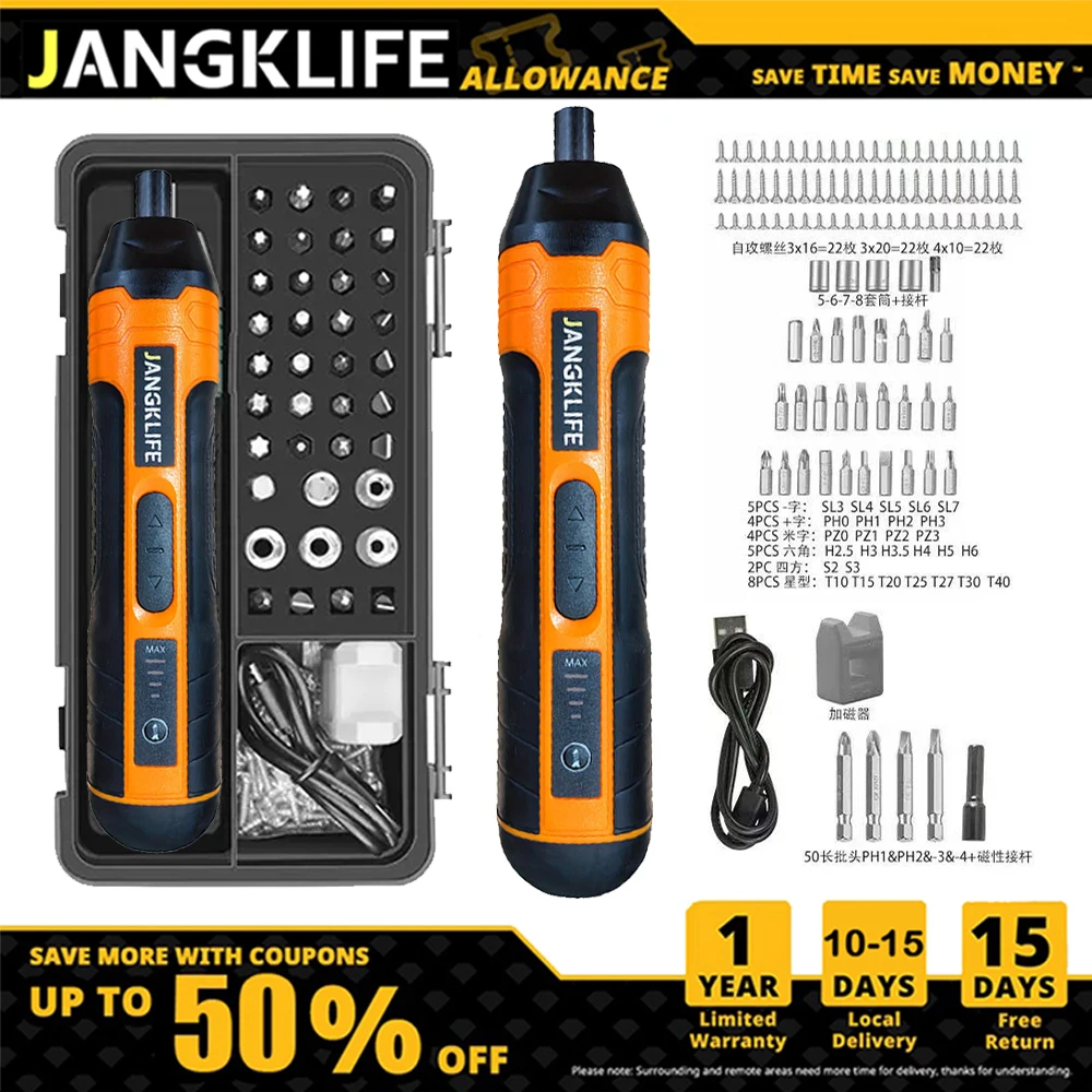 JANGKLIFE Cordless Electric Screwdriver, Mini Drill 3.6V Lithium Battery Power Tool Set for Household Maintenance Repair