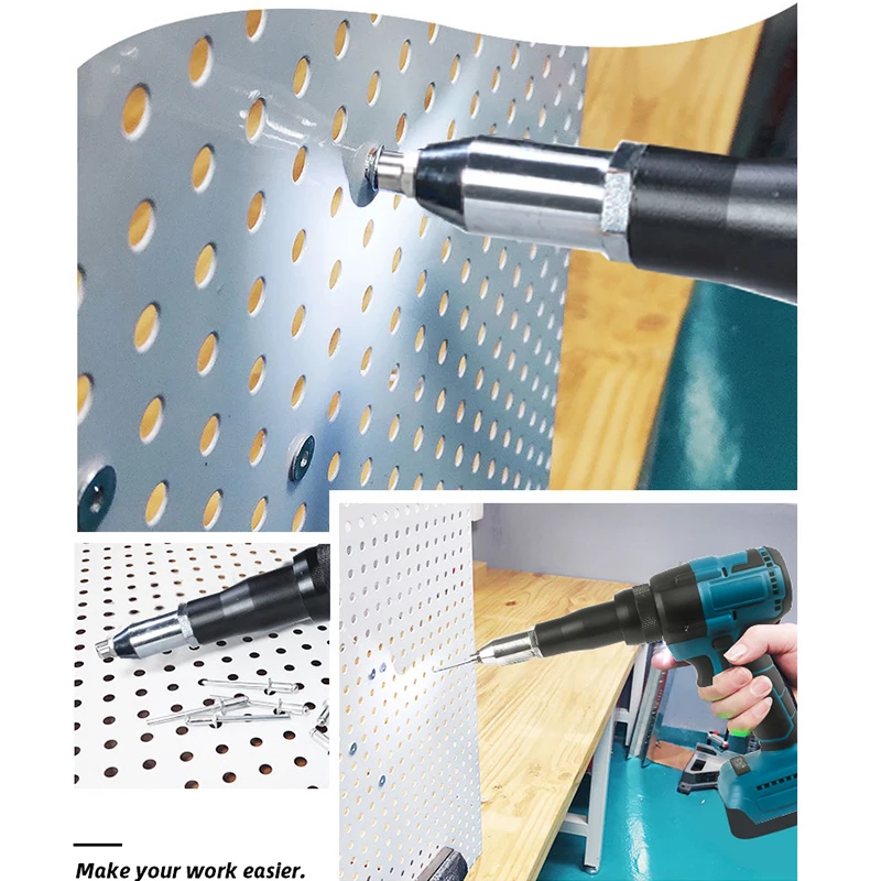 Brushless Electric Rivet Gun 2.4-4.8mm Rivet Nut Gun Automatic Riveting Tool With LED Light For Makita 18V Battery No Battery rivet gun rivet nut tool rivet gun set