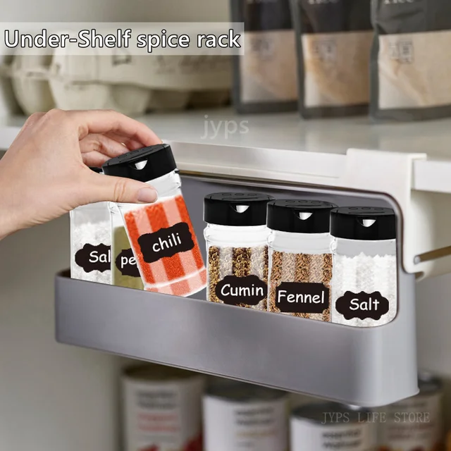Portaspezie da cucina Portaoggetti autoadesivo da parete sotto il ripiano Portabottiglie per condimenti Organizzatore di spezie Portaoggetti da cucina 2