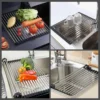 20 Tube Fruit Holder Sink Roller Foldable Kitchen Dish Drying Rack Stainless Steel Bowl Organizer Basket Racks Home Accessories 6
