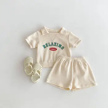 2psc estate neonato neonate ragazzo movimento hallow risvolto t-shirt + pantaloncini stampa Set bambini mussola moda abbigliamento per bambini 1