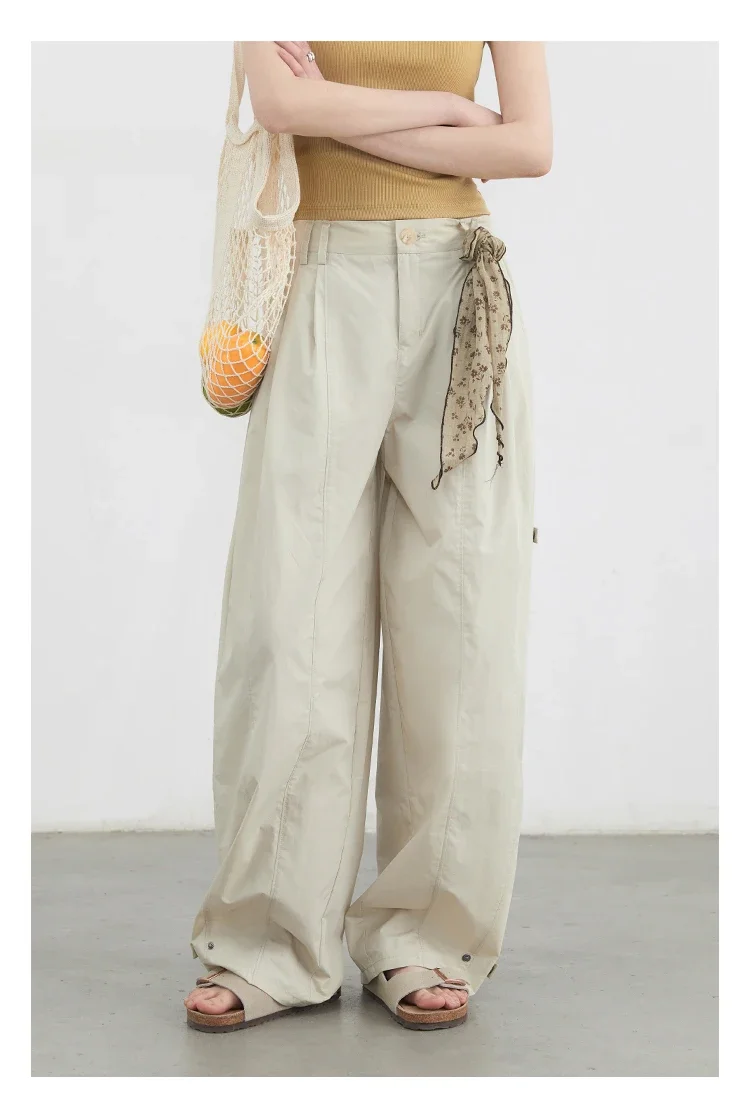 CHIC VEN Women Pants Casual Solid Loose Overalls High Waist Wide Leg Trousers Thin Female Sport Pant Spring Autumn New 2026