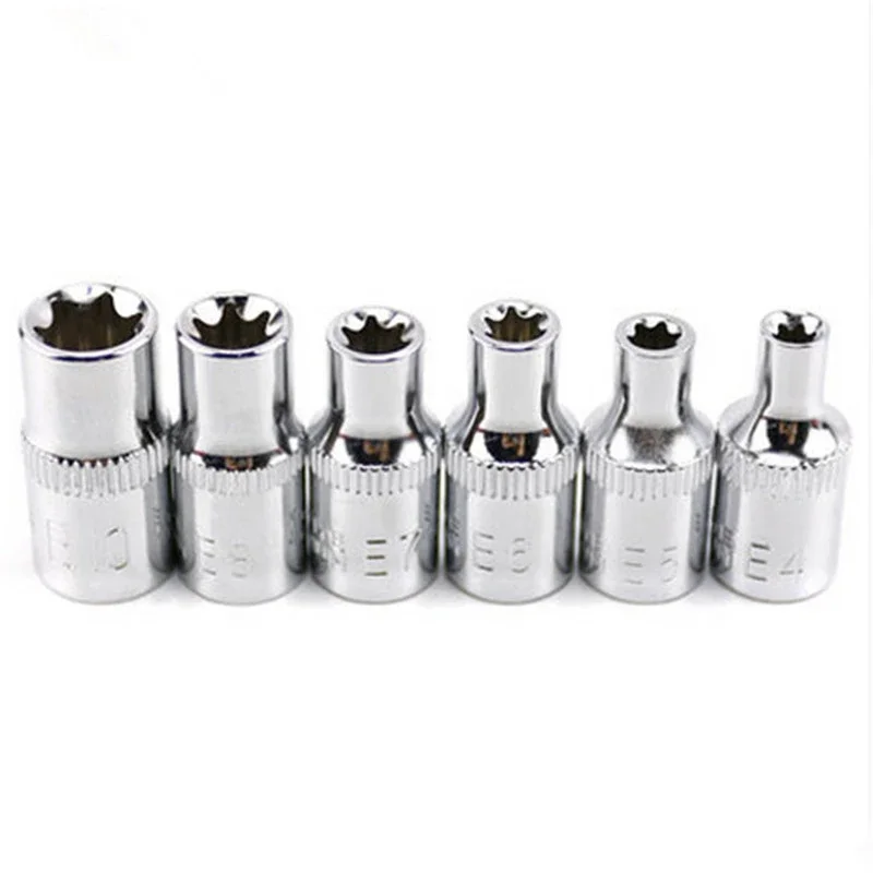 

6Pcs 1/4inc Ratchet Socket Set Torque Wrench Torx Star Female Socket Adapter E Socket Driver Joint Hand Tools E4 E5 E6 E7 E8 E10