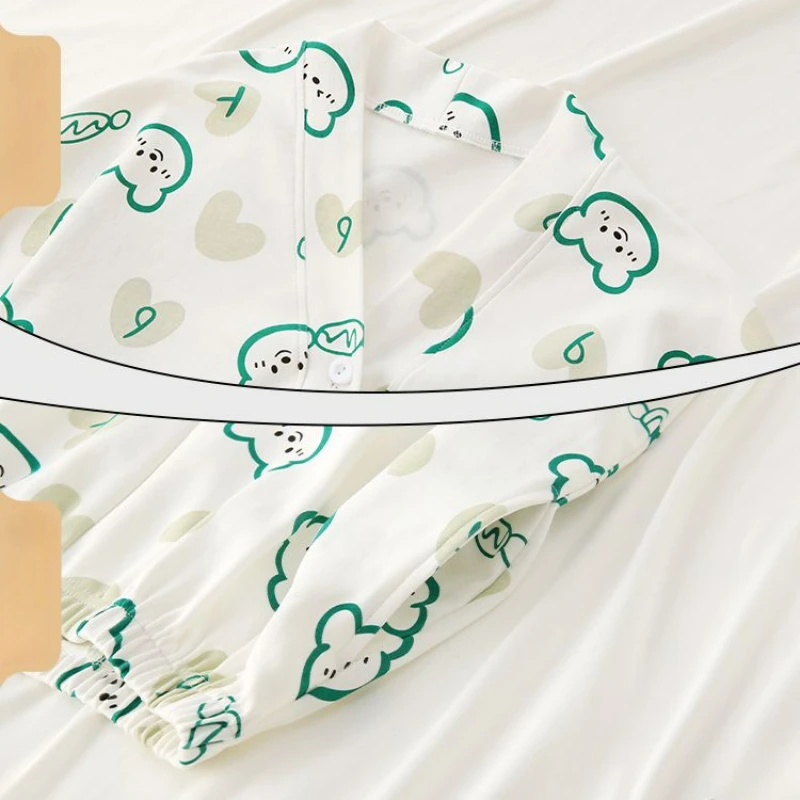 Pajamas Women's Spring Autumn Cotton Long Sleeve 2024 New Sweet Loungewear Suit V-neck Large Size Cartoon Casual Sleepwear Set