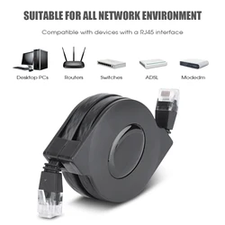 Retractable Black CAT6 RJ45 Network Cable - Adjustable Length 1m to 2m - 2m