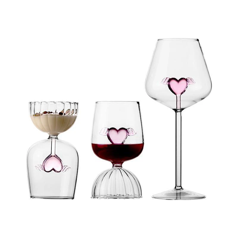 Artwork Heart Shape 350/500ml Collection Level Handmade Red Wine Cute Drinks Glass Goblet Art Big Belly Tasting Kawaii Girls Cup