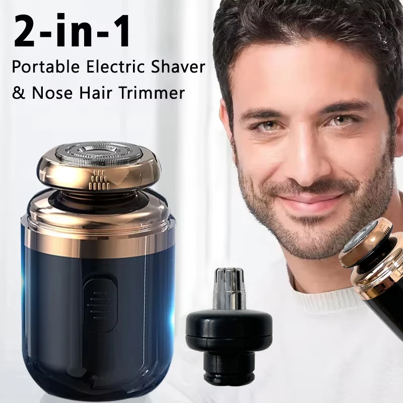 Mini Capsule Electric Shaver, Portable Mini Shaver, 2-in-1 Nose Hair Trimmer, USB Rechargeable Washable Rotary Razor for Men