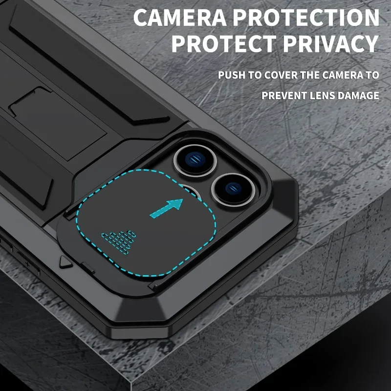 Heavy Duty Military Aluminium Metal Case For iPhone 14 Pro Max 14 Plus Full Body Shockproof Cover with Camera Screen Protector