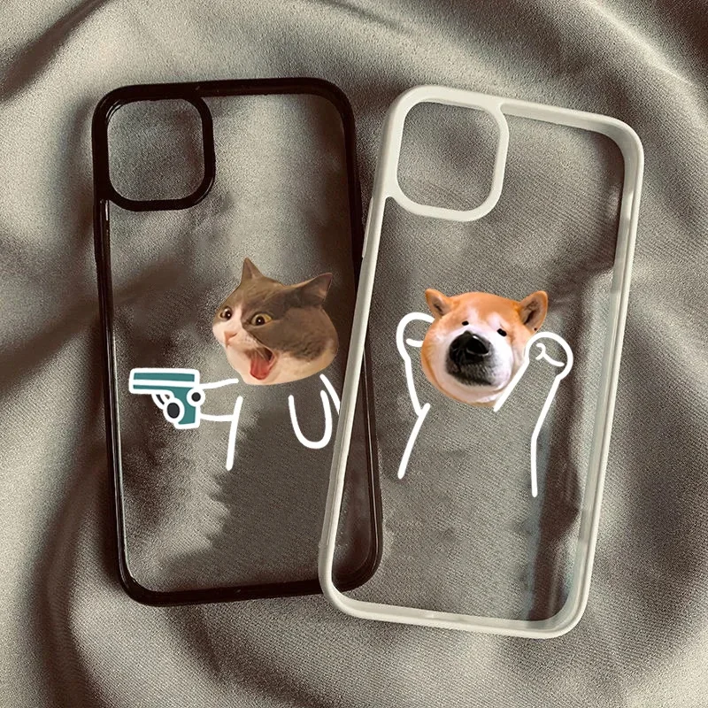 Adorable Cat Dog Duo Clear Shockproof Silicone Phone Case