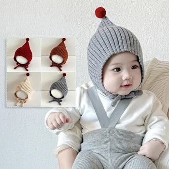 Cute Pompom Baby Hat Winter Thicken Warm Baby Boys Girls Cap Beanies Soft Knitted Infant Toddler Lacing Hat 1