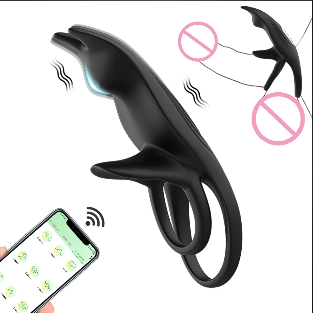 

APP Remote Control Vibrating Cock Ring with Clitoral Stimulator Soft Silicone Penis Ring Man Ejaculation Delay Sex Toys for Male