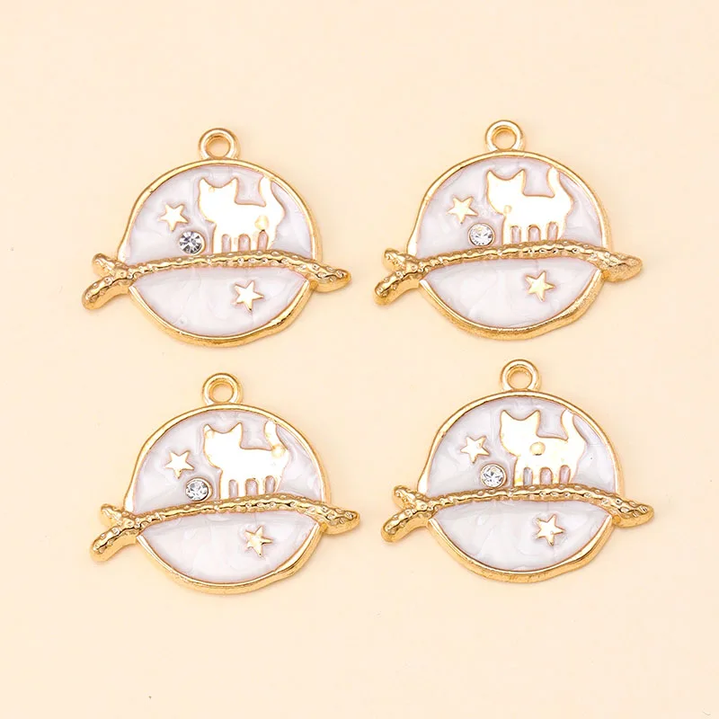 10 Stücke 5 Farben Emaille Cartoon Katze Planet Charms Öl Tropf Metall Anhänger Für Handgemachte Armbänder Halskette Schmuck DIY Zubehör – Detail 6