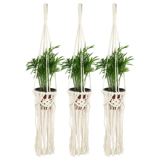 Függő Kosarak Ültetvényes Kézi Szövött Könnyen Felszerelhető Pamutkötél Makrame Kialakítása Növényi Kosár Otthoni Dekoráció - Image 4