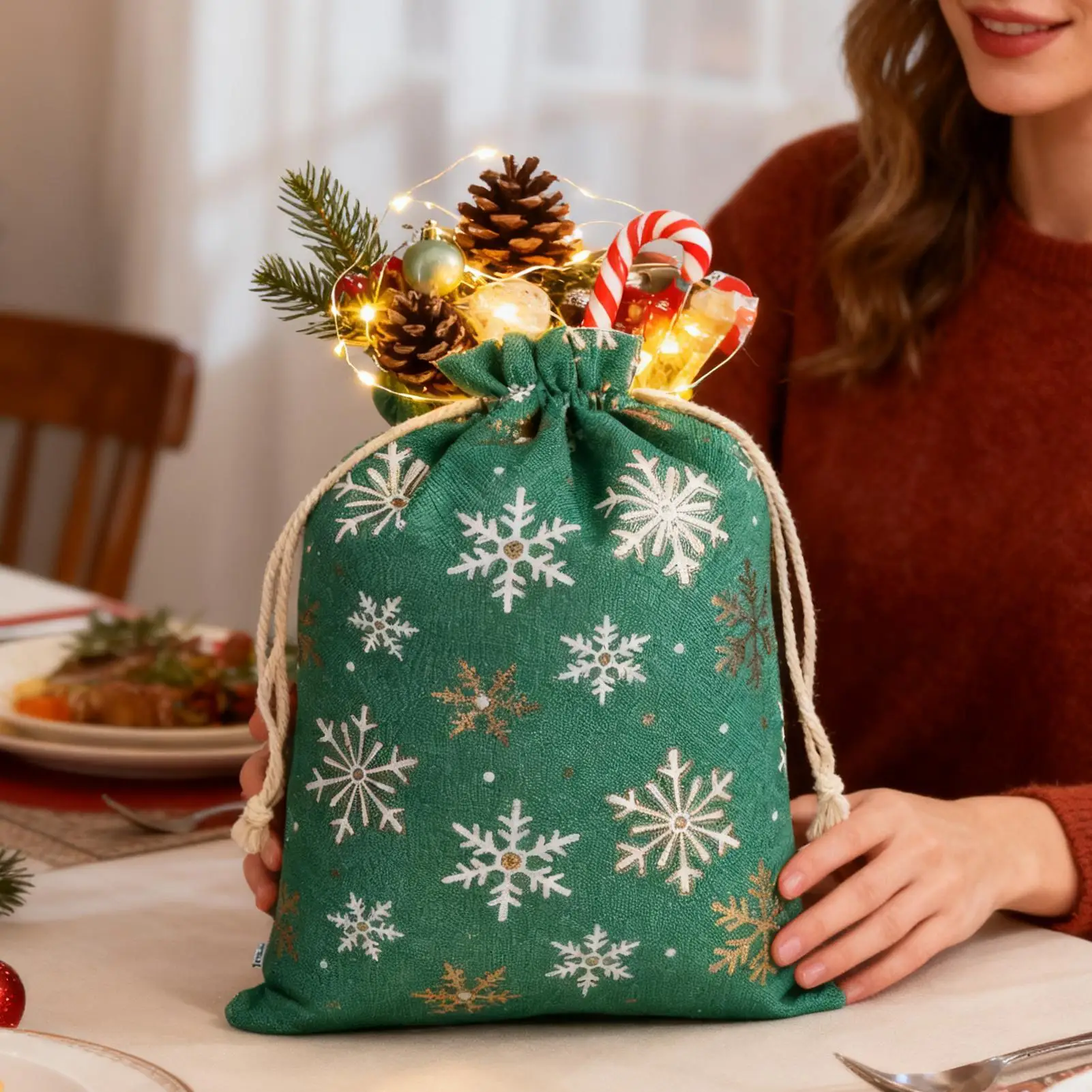 Medium Burlap Bags With Drawstring Gold Foil Burlap Drawstring Party Supplies Christmas Treat Bags For Birthday Thanksgiving