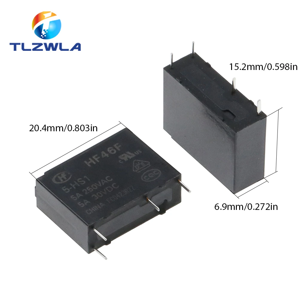   HF46F-005-HS1 HF46F-012-HS1 HF46F-024-HS1 5-HS1 12-HS1 24-HS1 5A 250VAC 4  5V 12V 24V DC, 30VDC, 10 