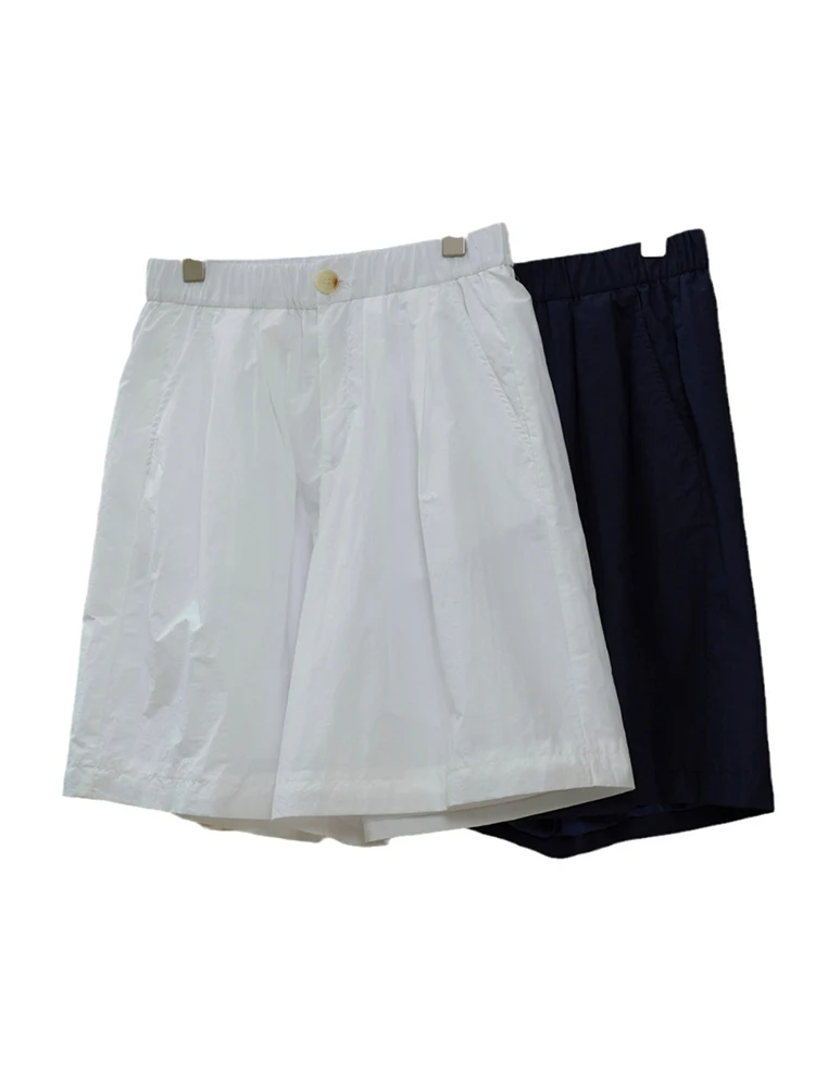 [LANMREM] Elastic High Waist Shorts For Women Solid Straight Loose Sunscreen Female Clothing Minimalism 204 Summer New 26D8942