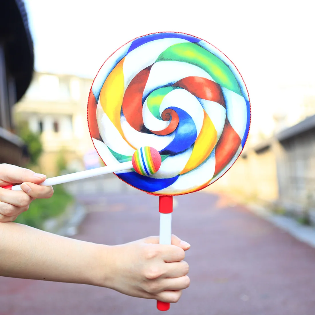 Description Picture 3 of itemOrff 8 Inch Hand Drum Lollipop Style Percussion Instrument Portable Tambourine With Knock Stick Children Educational Kids Toys