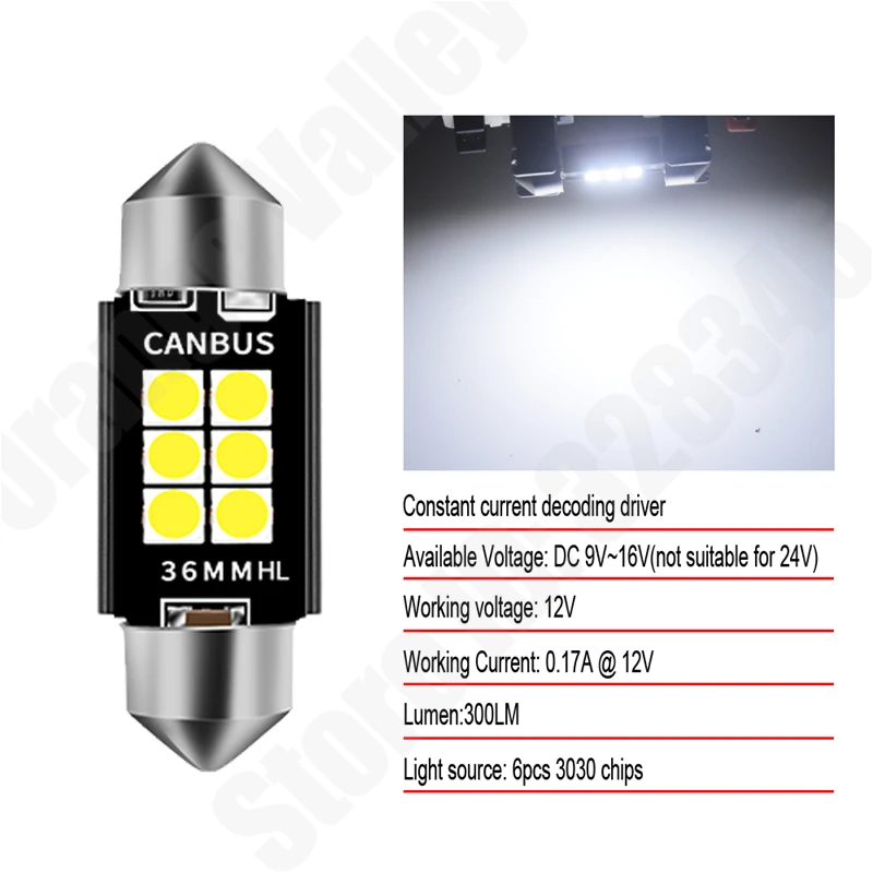Festoon ڵ ׸  LED  , C5W, C10W, LED CANBUS, 31mm, 36mm, 39mm, 41 mm , 6 SMD, 3030, DC 12V, 10 
