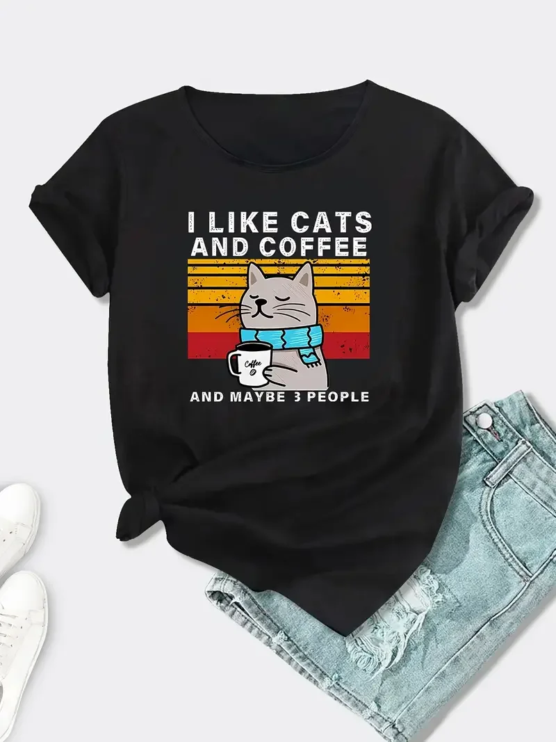 

Женская футболка с принтом Kitty, с питьевой водой, модная летняя футболка с коротким рукавом, Повседневная футболка с круглым вырезом, женская одежда