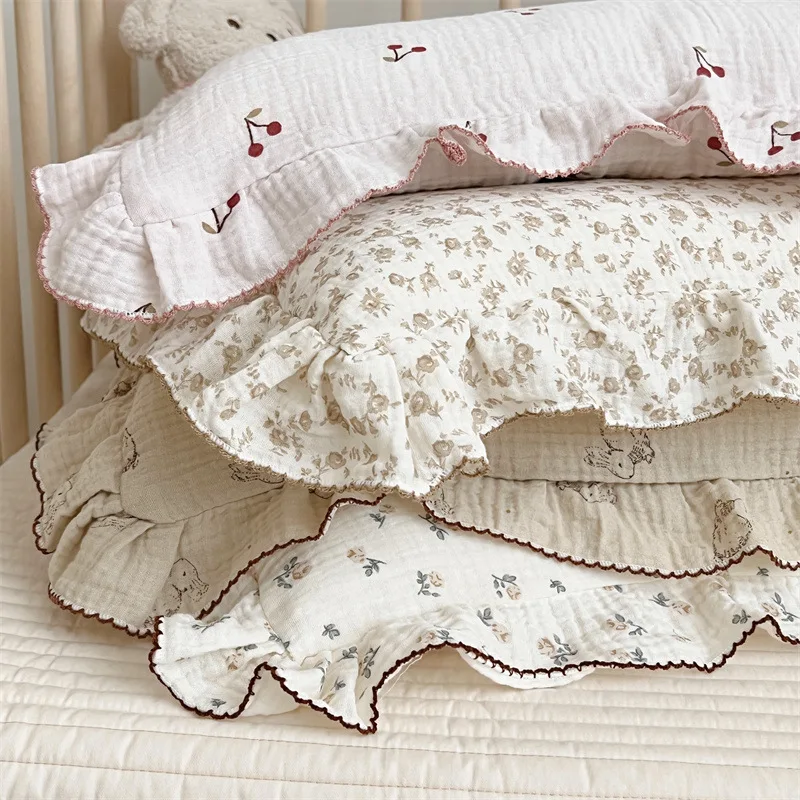 Baby Pillowcase Floral Print Cotton Muslin Newborn Pillow Case Pillow Cover for Baby 30x50cm 48x74cm