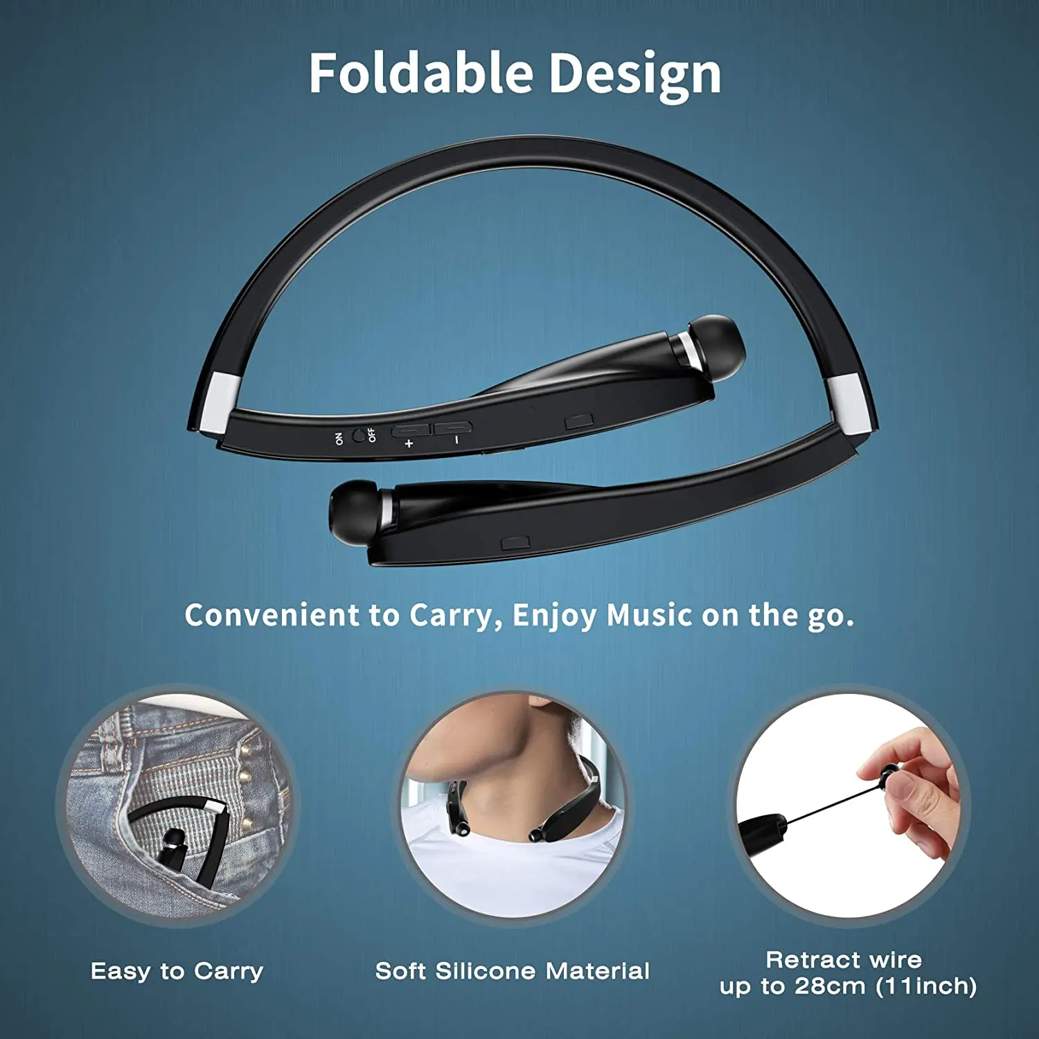 SX-991 Wireless Stereo Bluetooth Headset 5.0 Folding Universal Sports Music Noise Reduction Neckband With Microphone Wireless