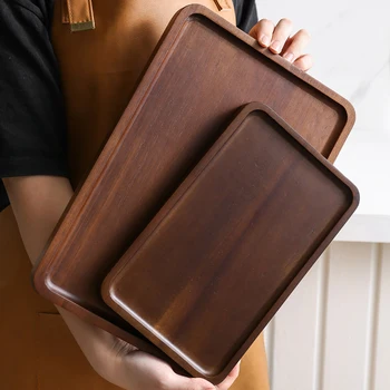 Vassoio in legno di noce di grandi dimensioni Ins Wind Piatto in legno Piatto piano Torta Pane Caffè Tè Piatto in legno massello Vassoio Piatto da portata 1