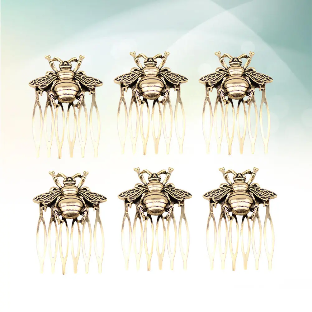 6Pcs 레트로 빈티지 합금 헤어 빗 여성을위한 꿀벌 모양의 머리핀 일일 파티 캐주얼 헤어 스타일 액세서리 여성 헤어 빗