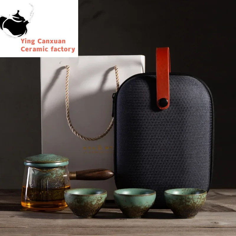 

Kung Fu Tea Set Travel Combo 1 Pot Three Cups Bubble Set Ceramic Portable Storage Bag Glass Bubble Teapot Tea Bucket Tea Sets