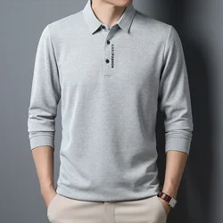 Men's Waffle Long Sleeve Polo Shirt with Printed Lapel - XXXL (Light grey)