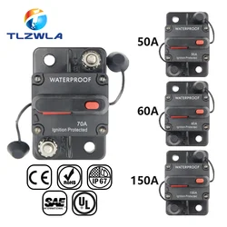 Waterproof Automotive and Marine DC Circuit Breaker Fuse Reset, 12 - 48V, 30A - 300A Capacity (80A)