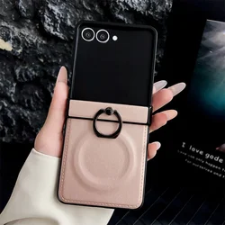 360° Rotating Magnetic Ring Holder PU Leather Phone Case - Galaxy Z Flip3 5G (Khaki)